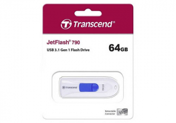  64GB USB3.1 Flash Drive Transcend "JetFlash  790", White, Slider (R/W:90/30MB/s)