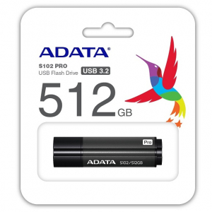 512GB  USB3.1 Flash Drive ADATA "S102 Pro", Titanium-Gray, Aluminum, Classic Cap (R/W:200/120MB/s)