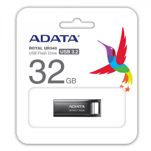  32GB USB3.1 Flash Drive ADATA "UR340", Black, Metal Case, Slim Capless, Keychain (R:Up to 100 MB/s)