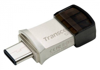  128GB USB3.1/Type-C Flash Drive  Transcend "JetFlash 890", Silver, Metal Case, OTG (R/W:130/30MB/s)