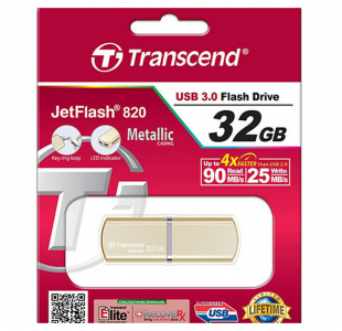  32GB USB3.1 Flash Drive Transcend "JetFlash 820", Gold, Metal Case, Luxury Design (R/W:90/25MB/s)