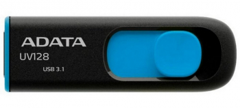  16GB USB3.1 Flash Drive ADATA "UV128", Black-Blue, Plastic, Slider (R/W:40/20MB/s)