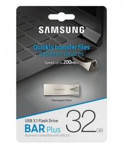  32GB USB3.1 Flash Drive Samsung Bar Plus "MUF-32BE3/APC", Silver, Metal Case (R:200MB/s)