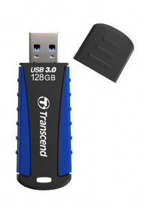 128GB  USB3.1 Flash Drive Transcend "JetFlash 810", Black-Blue, Rubber Case (R/W:90/45MB/s)