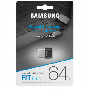  64GB USB3.1 Flash Drive Samsung FIT Plus "MUF-64AB/APC", Grey, Plastic Case (R:200MB/s)