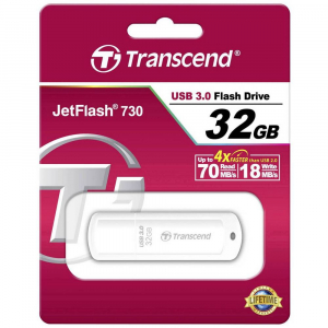  32GB USB3.1 Flash Drive Transcend "JetFlash  730", White, Classic (R/W:90/20MB/s)