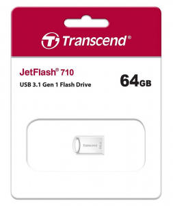  64GB USB3.1 Flash Drive Transcend "JetFlash 710S", Silver, Metal Case, Ultra-Slim (R/W:90/30MB/s)