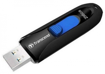 256GB  USB3.1 Flash Drive Transcend "JetFlash  790", Black-Blue, Slider (R/W:90/40MB/s)
