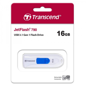  16GB USB3.1 Flash Drive Transcend "JetFlash  790", White, Slider (R/W:90/20MB/s)