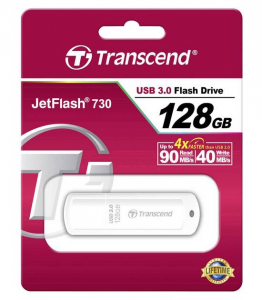 128GB  USB3.1 Flash Drive Transcend "JetFlash  730", White Classic Cap (R/W:90/40MB/s)
