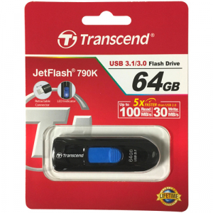  64GB USB3.1 Flash Drive Transcend "JetFlash  790", Black, Slider (R/W:90/30MB/s)