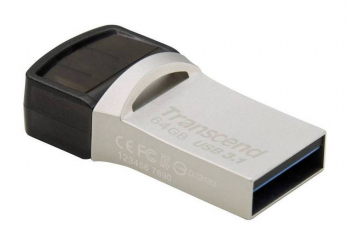   64GB USB3.1/Type-C Flash Drive  Transcend "JetFlash 890", Silver, Metal Case, OTG (R/W:90/30MB/s)