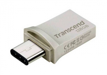  128GB USB3.1/Type-C Flash Drive  Transcend "JetFlash 890", Silver, Metal Case, OTG (R/W:130/30MB/s)