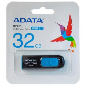  32GB USB3.1 Flash Drive ADATA "UV128", Black-Blue, Plastic, Slider (R/W:40/20MB/s)