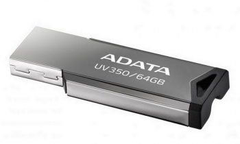  64GB USB3.1 Flash Drive ADATA "UV350", Silver, Metal Case, Slim Capless, Keychain (R/W:60/30MB/s)