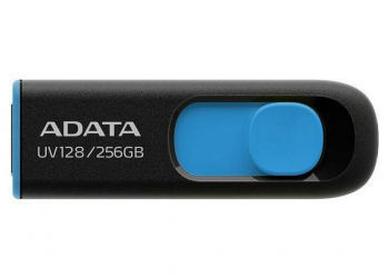 256GB  USB3.1 Flash Drive ADATA "UV128", Black-Blue, Plastic, Slider (R/W:90/40MB/s)