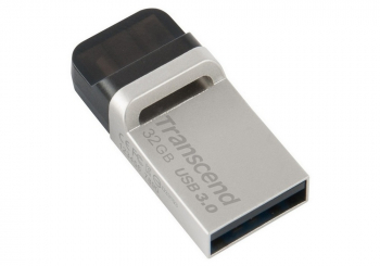  32GB USB3.1/Micro-USB Flash Drive Transcend "JetFlash 880",Silver, Metal Case, OTG (R/W:90/25MB/s)