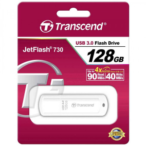 128GB  USB3.1 Flash Drive Transcend "JetFlash  730", White Classic Cap (R/W:90/40MB/s)