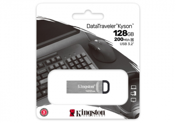 128GB USB3.2 Flash Drive Kingston DataTraveler Kyson, Silver, Metal Case, Key Ring (DTKN/128GB)