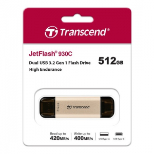  512GB USB3.1/Type-C Flash Drive  Transcend "JetFlash 930C", Gold, Classic Cap,OTG (R/W:420/400MB/s)