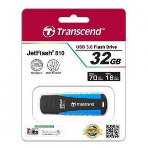  32GB USB3.1 Flash Drive Transcend "JetFlash 810", Black-Blue, Rubber Case (R/W:90/25MB/s)