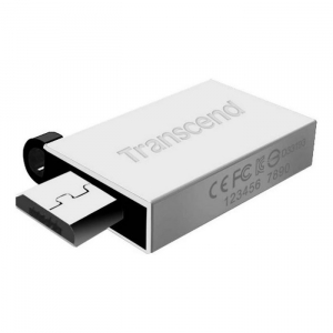   32GB USB2.0/Micro-USB Flash Drive Transcend "JetFlash 380", Silver, Metal Case, OTG (R/W:20/9MB/s)