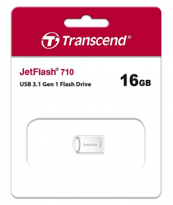  16GB USB3.1 Flash Drive Transcend "JetFlash 710S", Silver, Metal Case, Ultra-Slim (R/W:90/20MB/s)