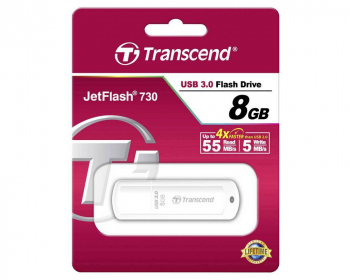   8GB USB3.1 Flash Drive Transcend "JetFlash 730", White, Classic Cap (R/W:55/5MB/s)