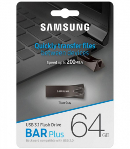  64GB USB3.1 Flash Drive Samsung Bar Plus "MUF-64BE4/APC", Grey, Metal Case (R:200MB/s)