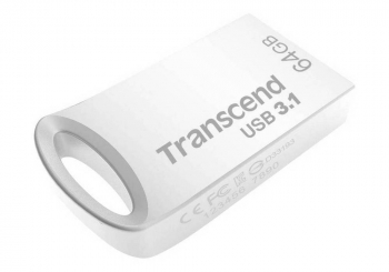  64GB USB3.1 Flash Drive Transcend "JetFlash 710S", Silver, Metal Case, Ultra-Slim (R/W:90/30MB/s)