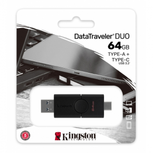  64GB USB3.2 Type-A/Type-C Flash Drive Kingston DataTraveler® Duo (DTDE/64GB), Black, Dual Slider