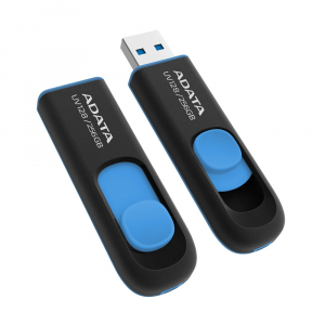 256GB  USB3.1 Flash Drive ADATA "UV128", Black-Blue, Plastic, Slider (R/W:90/40MB/s)