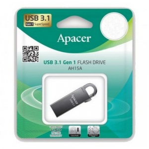  64GB USB3.1 Flash Drive Apacer "AH15A", Dark Gray, Metal, Keychain-Carabin, Capless (AP64GAH15AA-1)