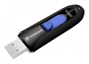 256GB  USB3.1 Flash Drive Transcend "JetFlash  790", Black-Blue, Slider (R/W:90/40MB/s)