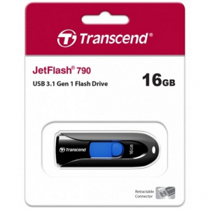  16GB USB3.1 Flash Drive Transcend "JetFlash  790", Black, Slider (R/W:90/20MB/s)