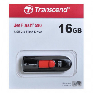  16GB USB2.0 Flash Drive Transcend "JetFlash  590", Black, Slider (R/W:18/6MB/s)