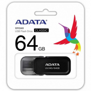  64GB USB2.0 Flash Drive ADATA "UV240", Black, Plastic, Flip Cap (R/W:20/10MB/s)