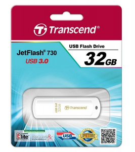  32GB USB3.1 Flash Drive Transcend "JetFlash  730", White, Classic (R/W:90/20MB/s)